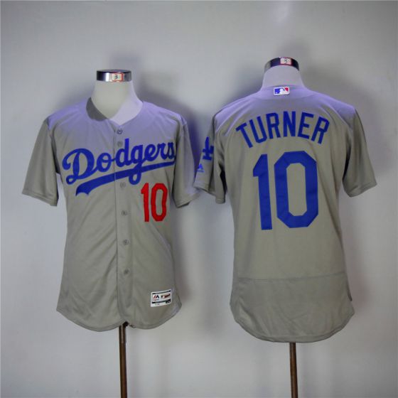 Men Los Angeles Dodgers #10 Justin Turner Grey Elite MLB Jerseys